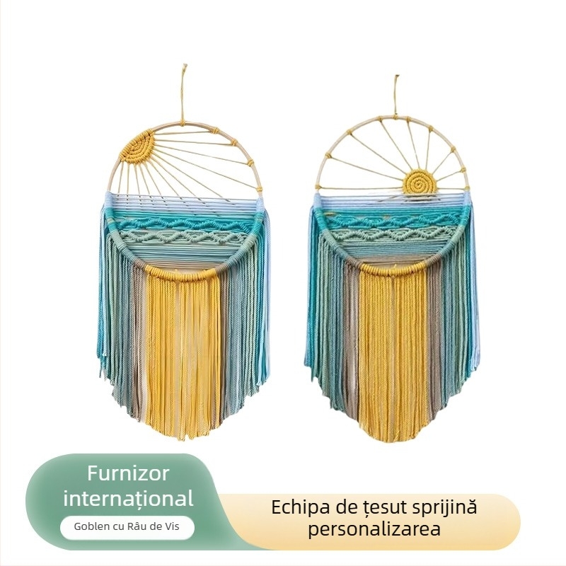 Tapiserie boemă din bumbac – țesută manual, decor pentru perete, formă pătrată