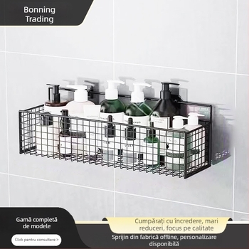 Raft de depozitare suspendat pe perete pentru bucătărie și baie, 1 nivel, fier forjat, fără găurire, fără montaj, prindere cu cârlig, design modern tip plasă