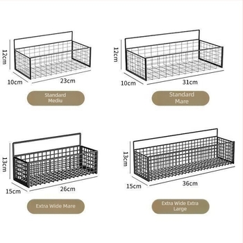 Raft de depozitare suspendat pe perete pentru bucătărie și baie, 1 nivel, fier forjat, fără găurire, fără montaj, prindere cu cârlig, design modern tip plasă