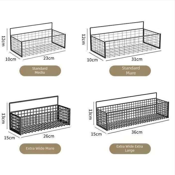 Raft de depozitare suspendat pe perete pentru bucătărie și baie, 1 nivel, fier forjat, fără găurire, fără montaj, prindere cu cârlig, design modern tip plasă