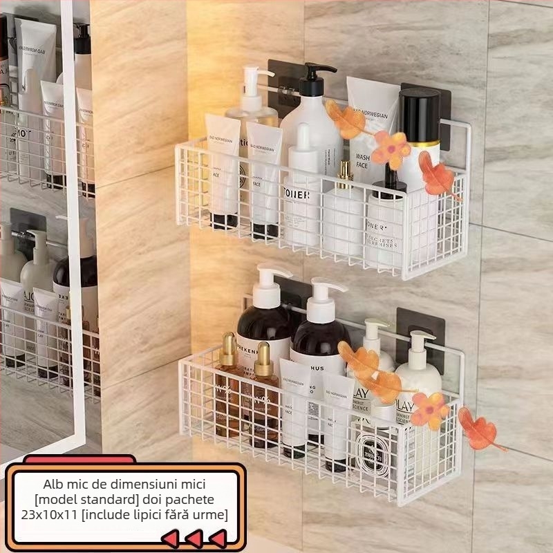 Raft de depozitare suspendat pe perete pentru bucătărie și baie, 1 nivel, fier forjat, fără găurire, fără montaj, prindere cu cârlig, design modern tip plasă