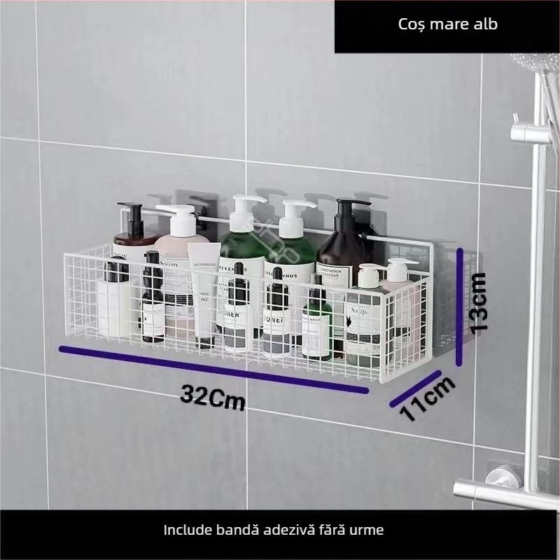 Raft de depozitare suspendat pe perete pentru bucătărie și baie, 1 nivel, fier forjat, fără găurire, fără montaj, prindere cu cârlig, design modern tip plasă