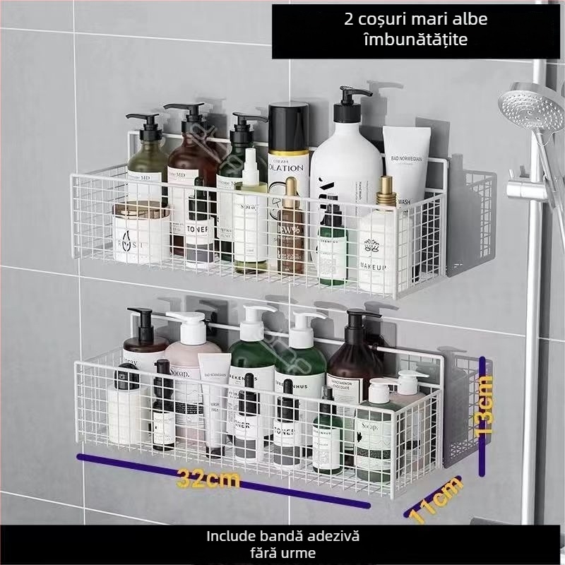 Raft de depozitare suspendat pe perete pentru bucătărie și baie, 1 nivel, fier forjat, fără găurire, fără montaj, prindere cu cârlig, design modern tip plasă