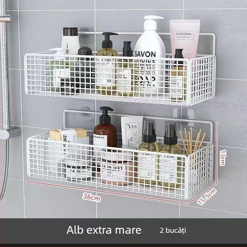 Raft de depozitare suspendat pe perete pentru bucătărie și baie, 1 nivel, fier forjat, fără găurire, fără montaj, prindere cu cârlig, design modern tip plasă