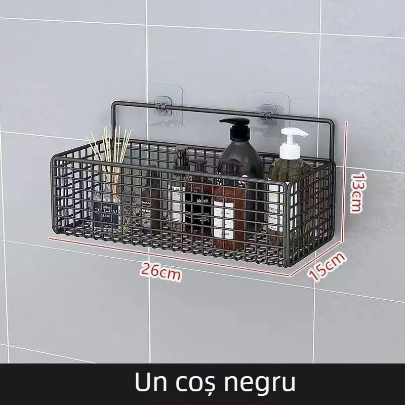 Raft de depozitare suspendat pe perete pentru bucătărie și baie, 1 nivel, fier forjat, fără găurire, fără montaj, prindere cu cârlig, design modern tip plasă