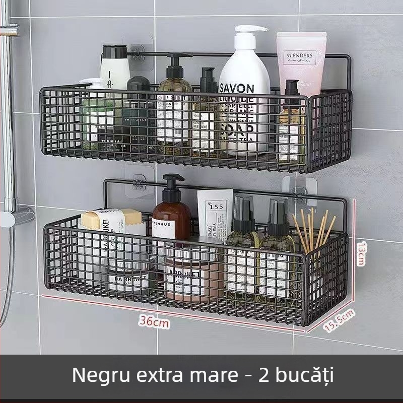 Raft de depozitare suspendat pe perete pentru bucătărie și baie, 1 nivel, fier forjat, fără găurire, fără montaj, prindere cu cârlig, design modern tip plasă