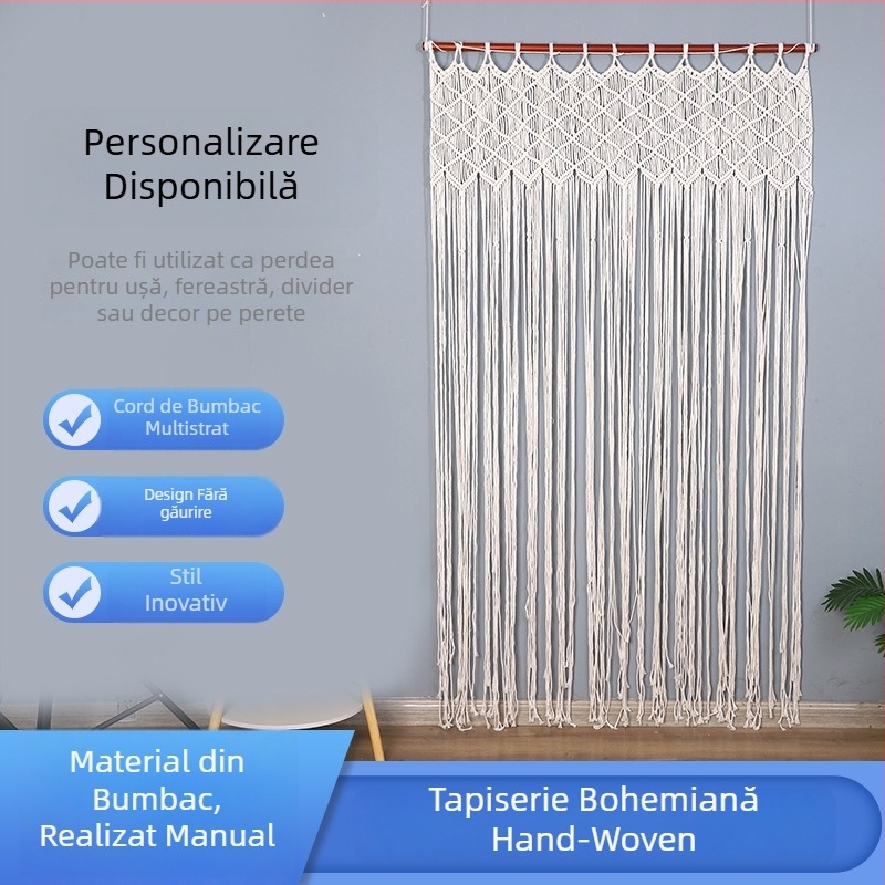 Tapiserie pentru ușă țesută manual, model cu dungi, stil Nordic, bumbac și poliester