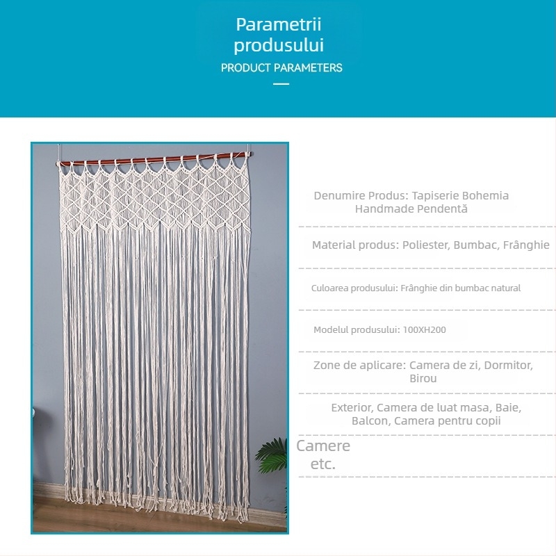 Tapiserie pentru ușă țesută manual, model cu dungi, stil Nordic, bumbac și poliester