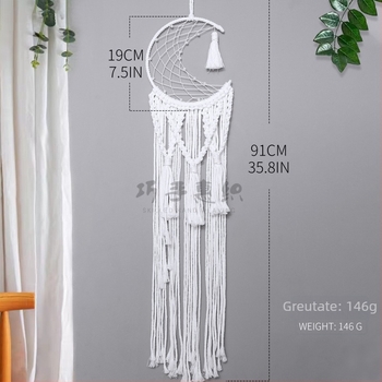 Tapiserie rotundă în stil nordic, cu ciucuri, țesut manual din bumbac, motiv Soare-Lună-Stele, decor pentru perete