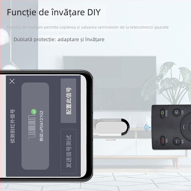 R-05 Telecomandă infraroșu pentru smartphone cu funcție de învățare — Interfață Type-C/Micro-USB/Lightning; Rază 5–12 m; Compatibil Android/iOS