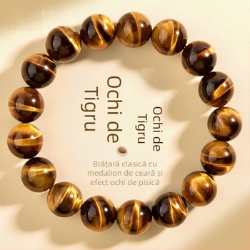 Brățară Keya din piatră Tiger Eye, cu mărgele rotunde - unisex, stil natural, mărgele răspândite