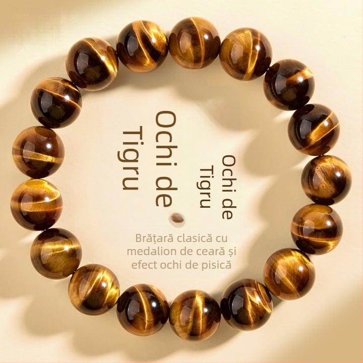 Brățară Keya din piatră Tiger Eye, cu mărgele rotunde - unisex, stil natural, mărgele răspândite