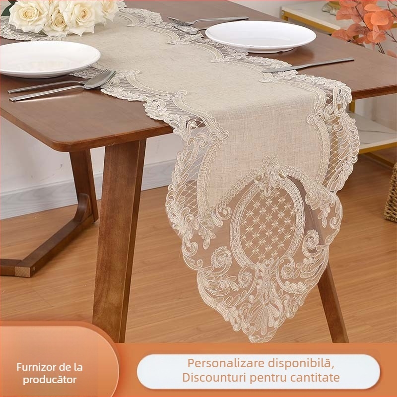 Protecție de masă pentru măsuța de cafea și dulapul pentru pantofi – stil Nordic, poliester, 95% fibre poliester, model solid, protecție împotriva prafului cu dantelă ciucuri