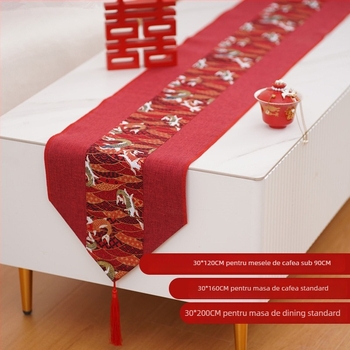 Față de masă pentru nuntă în stil chinezesc, pătrată, material mătase cu flori, model 69850, stil universal
