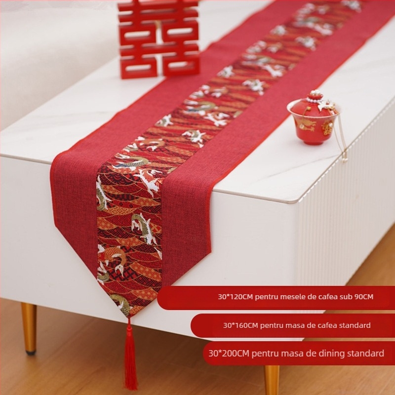 Față de masă pentru nuntă în stil chinezesc, pătrată, material mătase cu flori, model 69850, stil universal