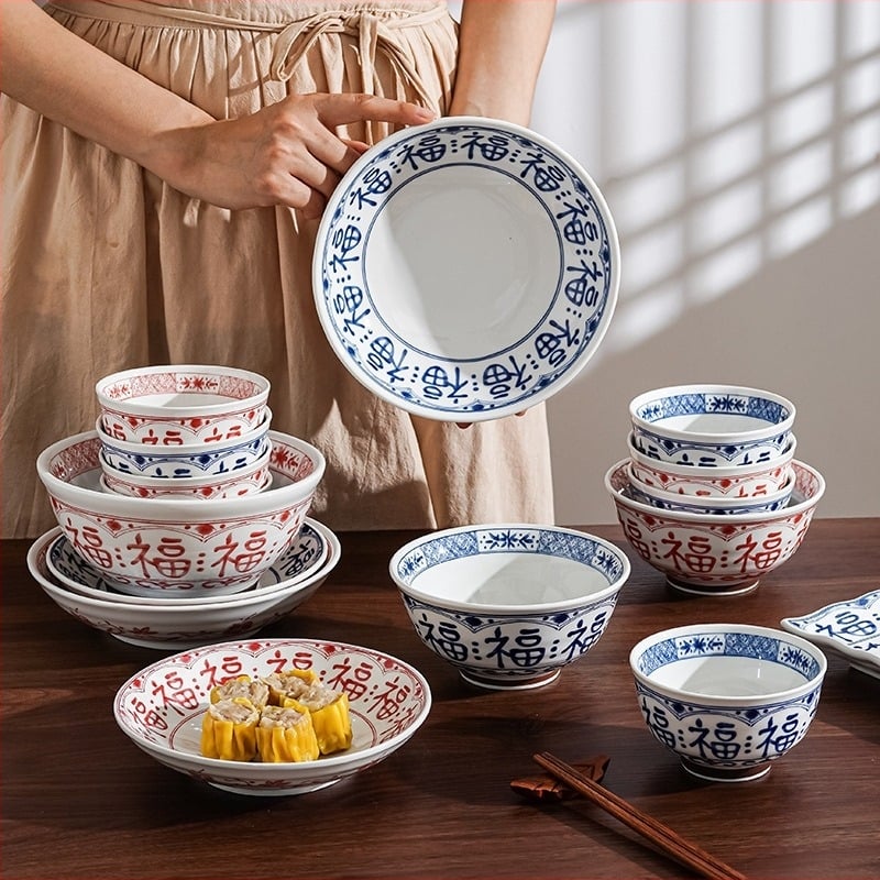 Set ceramic boluri și farfurii, sub glazură, formă rotundă, compatibil cu cuptorul cu microunde