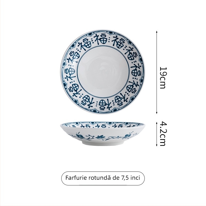 Set ceramic boluri și farfurii, sub glazură, formă rotundă, compatibil cu cuptorul cu microunde