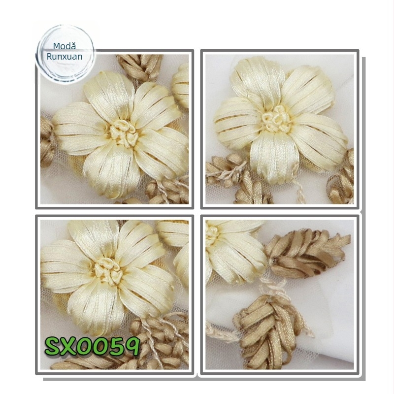 Patch vintage din panglică brodat, floare, decor 3D pentru îmbrăcăminte — Material: Sardine; Brand: Runxuan Clothing; Potrivit pentru prosoape, paltoane, lenjerie, pălării, îmbrăcăminte feminină, accesorii pentru cap, șosete, pulovere, genți