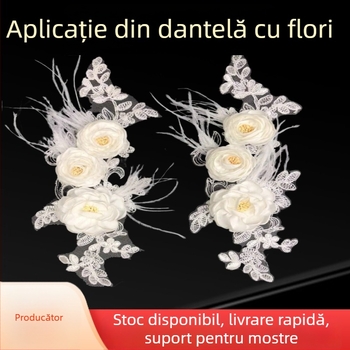 Patch floral 3D din țesătură, cu dantelă, aplicație pentru eșarfă, accesoriu brodat pentru rochie și ținute de scenă