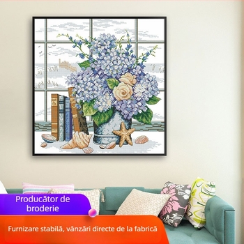 Kit de broderie cu cruciulițe – motiv peisaj, pânză 11ct, bumbac ecologic, stil modern minimalist, pentru living, dormitor sau birou