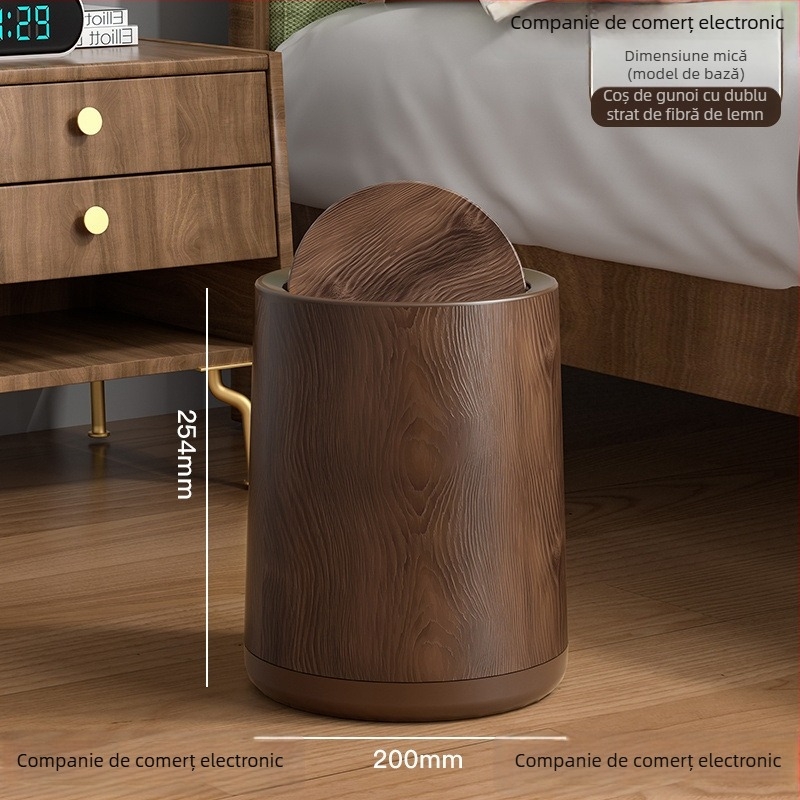 Coș de gunoi în stil medieval, cu textură imitație de lemn, rotund, cu capac pedalat, capacitate de 12 L sau mai mult, potrivit pentru uz casnic, birou și comercial