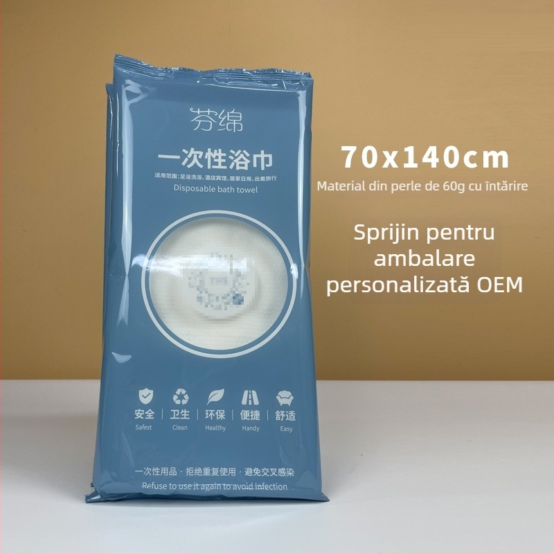 Prosop de baie de unică folosință pentru călătorii, cu nucleu Kapok, 80% poliester + 20% poliamid, 20% bumbac, țesătură jacquard, absorbție 5-10 s, delicat cu pielea