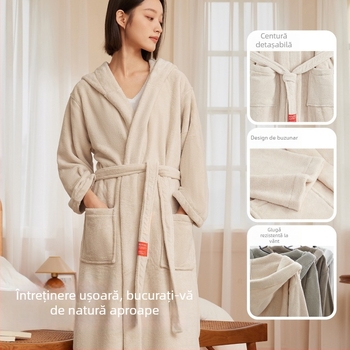 Halat de baie din fleece coral, principal material: blană de iepure, 770 g, pentru bărbați, primăvară