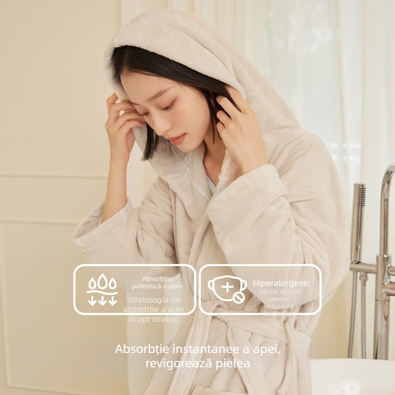 Halat de baie din fleece coral, principal material: blană de iepure, 770 g, pentru bărbați, primăvară