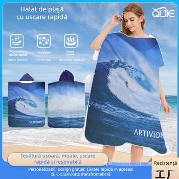 Halat de baie cu glugă din microfibră, 80% poliester, unisex, pentru utilizare în familie, toamnă