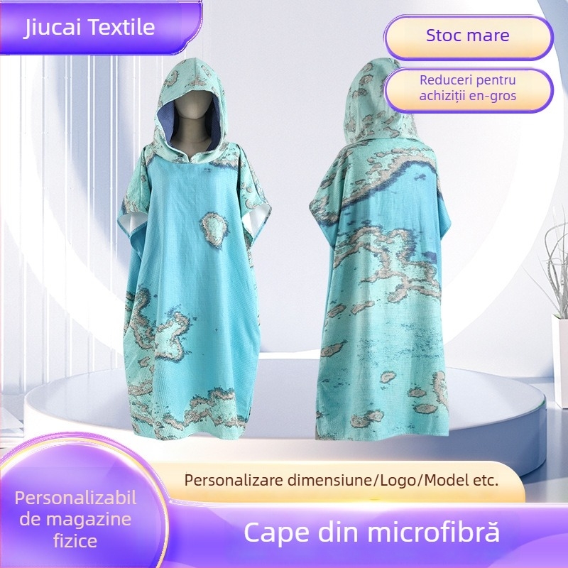 Halat cu glugă pentru plajă din țesătură waffle — Qingyi, greutate 300–400 g/m2, țesătură simplă