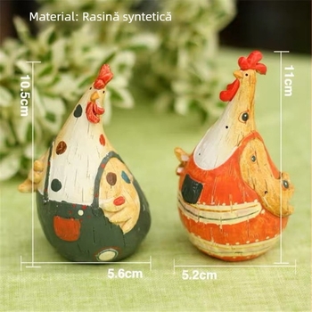 Cuplu cocoș decor din rășină, pictat manual, stil pastoral, figură decorativă pentru living, dormitor sau comodă TV, decor de Paște