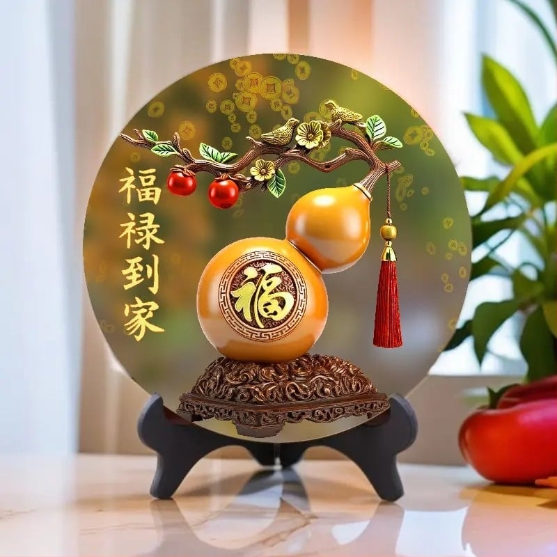 Ramă foto din lemn pentru bogăție și prosperitate, stil chinezesc, decor de birou și living, imprimat