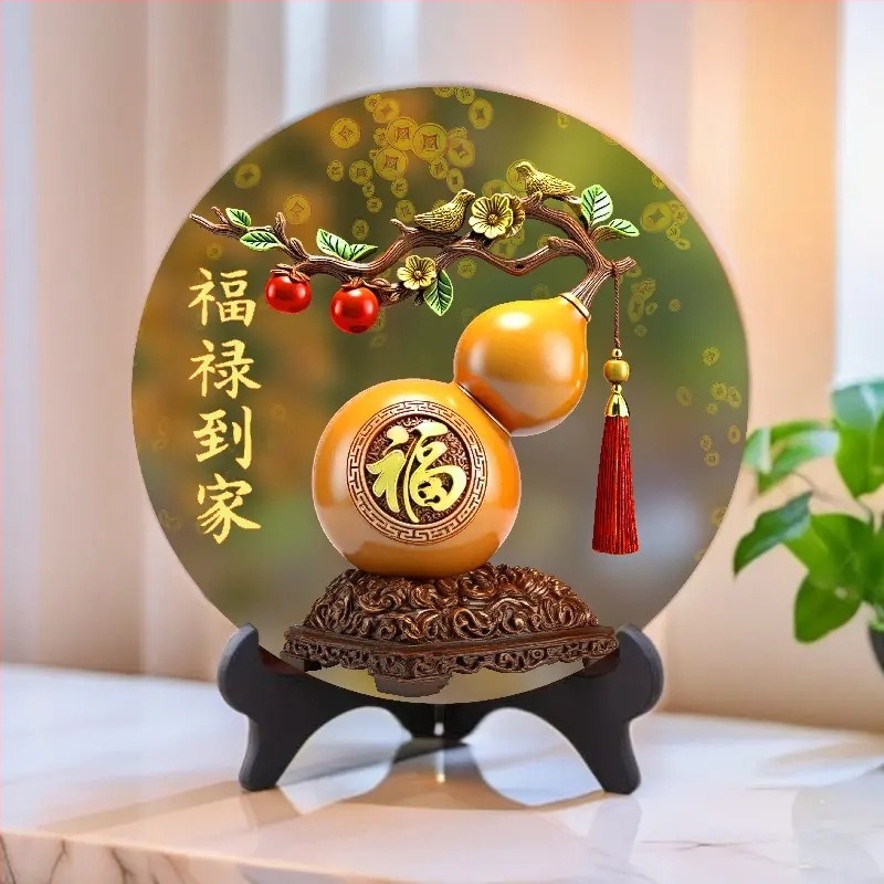 Ramă foto din lemn pentru bogăție și prosperitate, stil chinezesc, decor de birou și living, imprimat