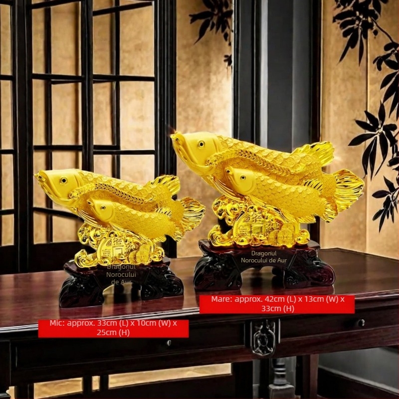 Ornament pește Arowana din rășină, placare electroplating, stil nou chinezesc, personalizabil, pentru decorul casei și cadouri de afaceri