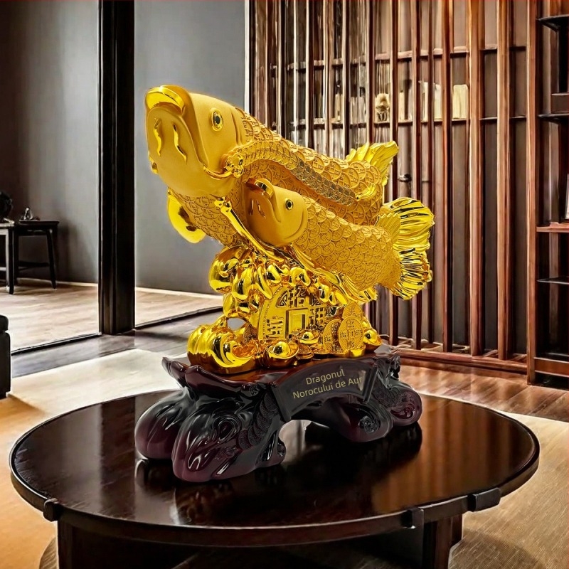 Ornament pește Arowana din rășină, placare electroplating, stil nou chinezesc, personalizabil, pentru decorul casei și cadouri de afaceri