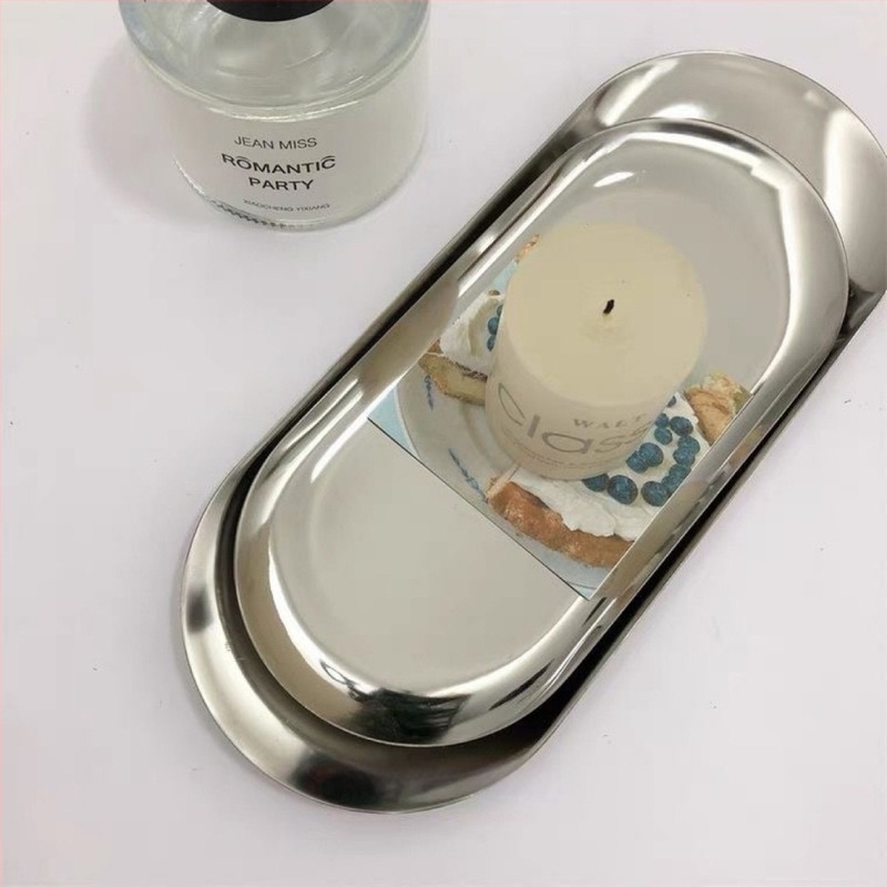 Tavă ovală din oțel inoxidabil, rezistentă la foc, pentru lumânări aromatice, plăcuță pentru fotografii și depozitare bijuterii, stil Nordic