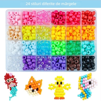 Set DIY pentru brățară cu mărgele Pony pentru copii - mărgele din plastic/rășină, placare electrochimică, formă ovală, Vară 2025