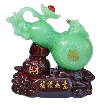 Ornament dovleac din rășină - stil Chinezesc, gravură și pictură manuală, decor pentru birou și spațiul de lucru