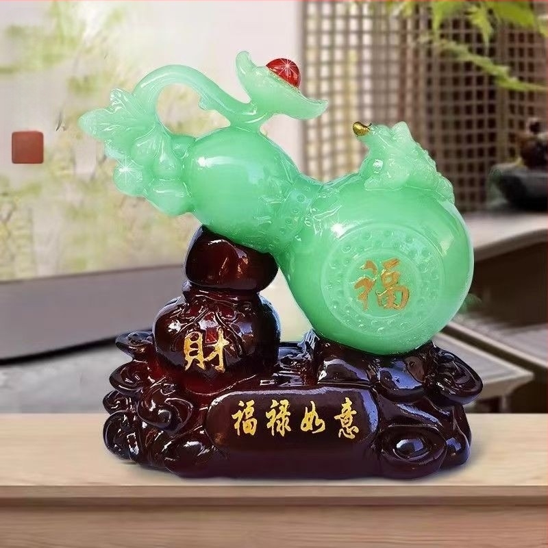 Ornament dovleac din rășină - stil Chinezesc, gravură și pictură manuală, decor pentru birou și spațiul de lucru