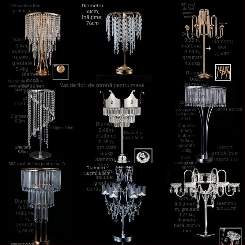 Suport de flori pentru masă pentru nuntă, cu suport de cristal pentru flori și coloană de fier, personalizabil