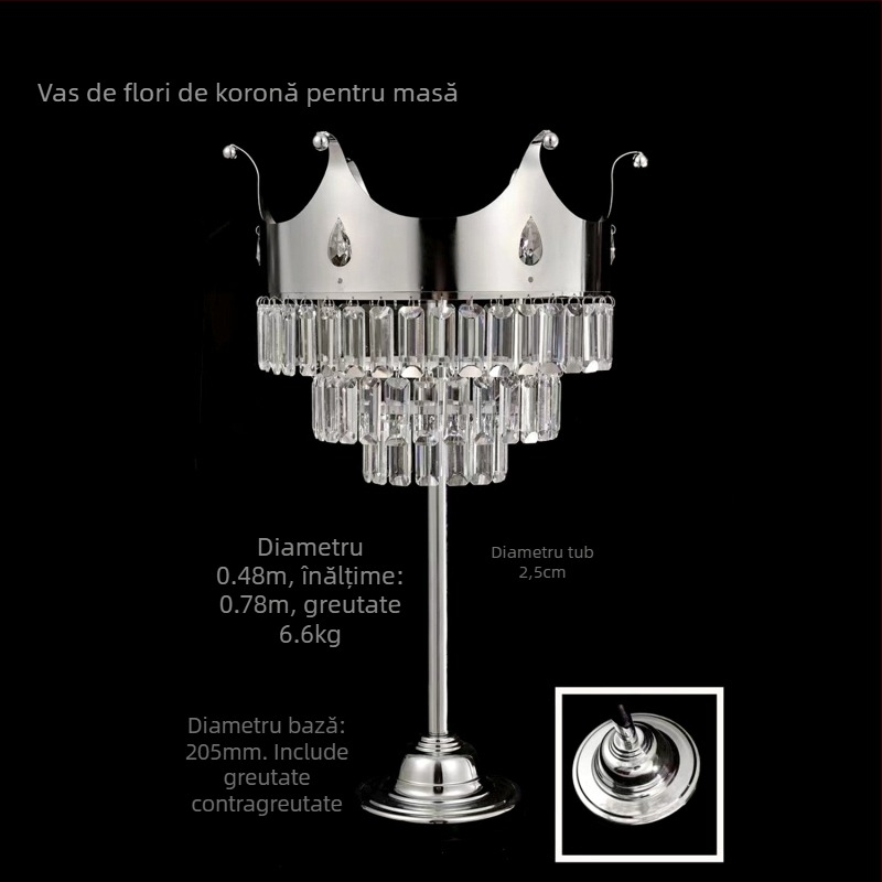 Suport de flori pentru masă pentru nuntă, cu suport de cristal pentru flori și coloană de fier, personalizabil