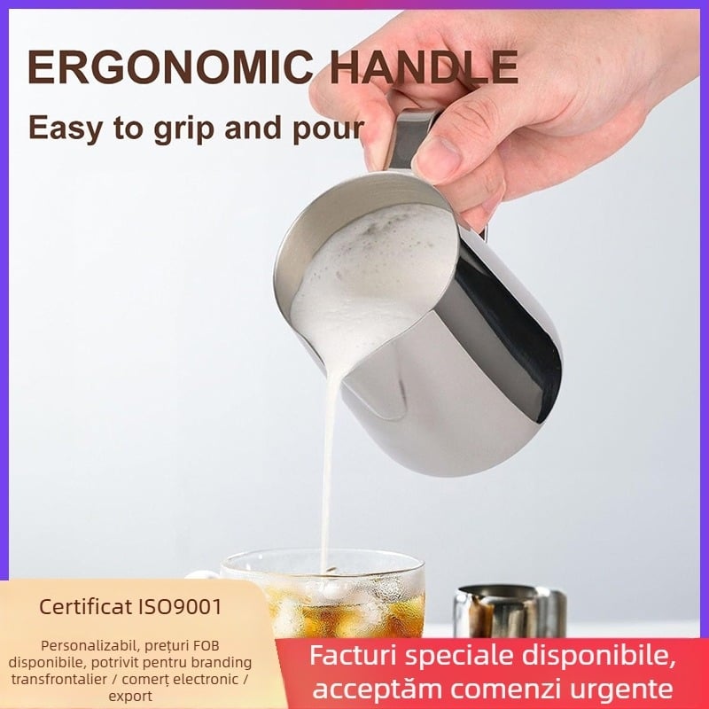 Cana din oțel inoxidabil pentru latte art, gură ascuțită – ceașcă pentru spumă de lapte, stil minimalist modern, greutate 120 g