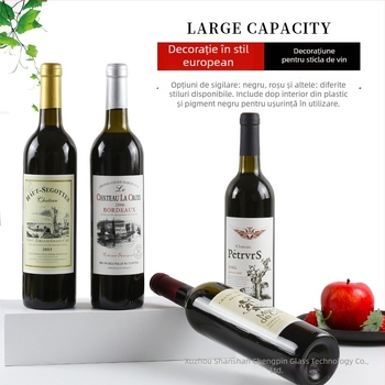 Element decorativ pentru sticle de vin – sticlă – brand SS – imprimare logo disponibilă – pentru sticle de vin și alte utilizări