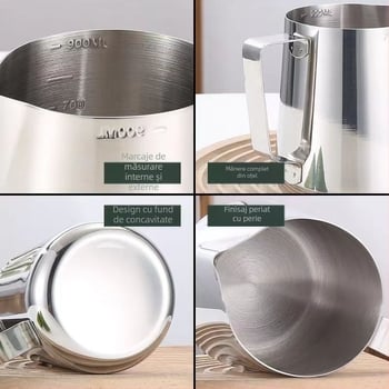 XJ Ceașcă din oțel inoxidabil pentru latte art, cu gură de turnare și scară gradată, 200 g