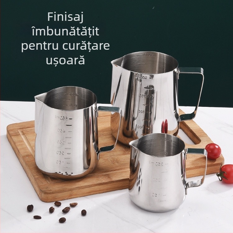 XJ Ceașcă din oțel inoxidabil pentru latte art, cu gură de turnare și scară gradată, 200 g