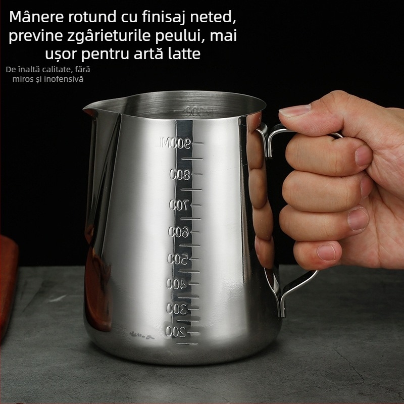 Ceașcă pentru latte art cu gură ascuțită, oțel inoxidabil 304, Jeansiya, 120 g, cu logo imprimat