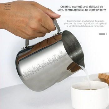 Ceașcă Latte Art din oțel inoxidabil, stil modern simplu, logo gravat cu laser, 200 g, cutie de carton