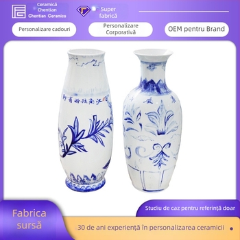 Vază de porțelan - suprafață pictată manual, model floral peisaj, producție semi-manuală și semi-mechanizată, personalizabil