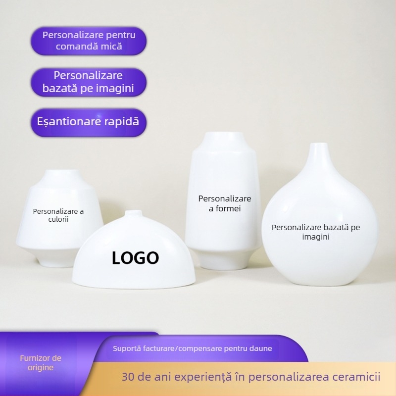 Vază de porțelan - suprafață pictată manual, model floral peisaj, producție semi-manuală și semi-mechanizată, personalizabil