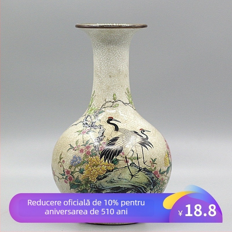 Vază din porțelan alb, motif pin și crane, stil chinezesc, ornament antic